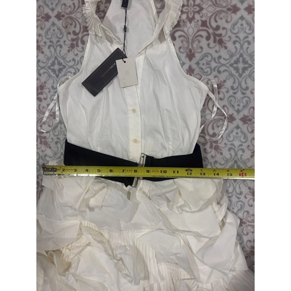 BCBGMAXAZRIA White Ruffle Tiered Belted Halter Dress SLP61378-100 Size 2 NEW